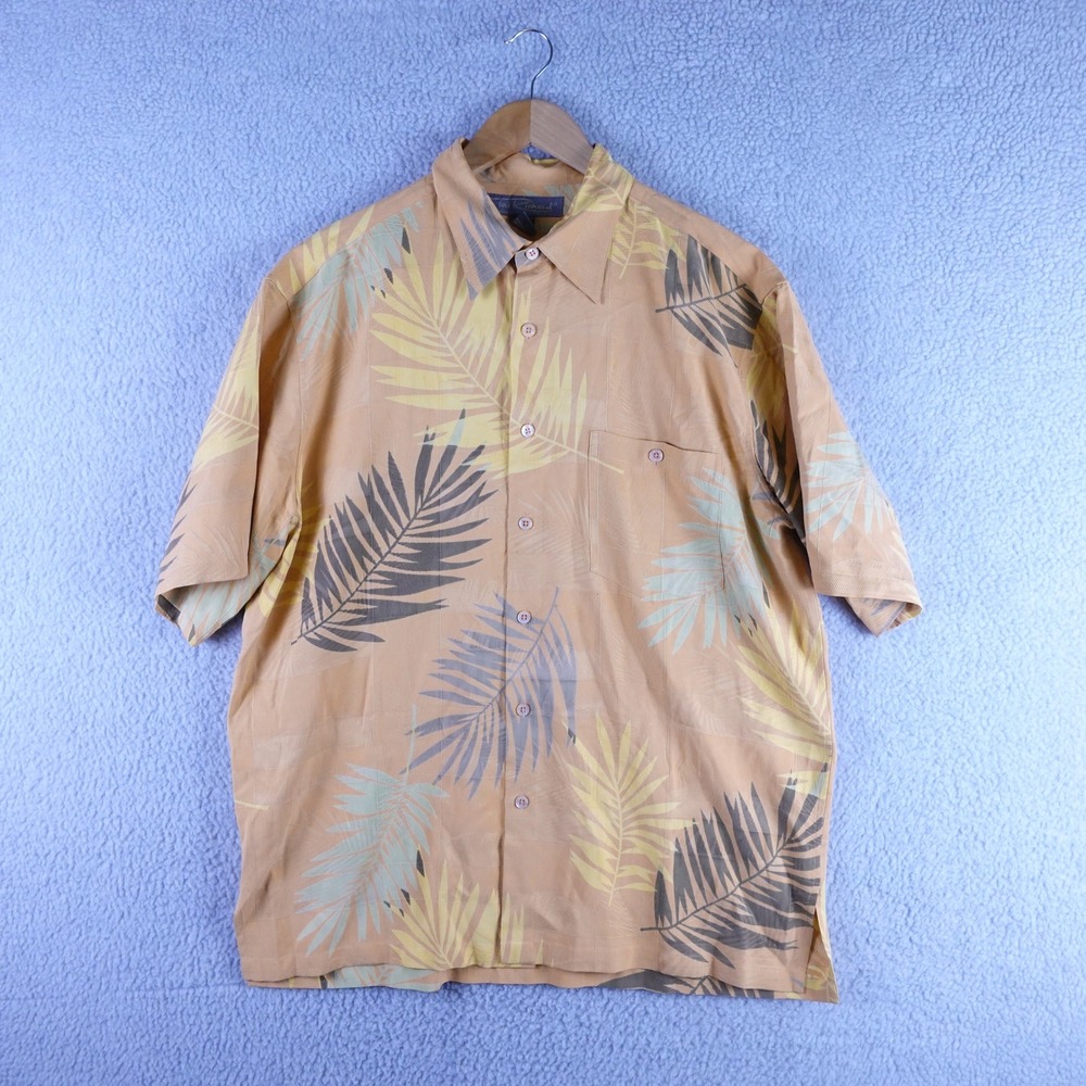 Tori Richard Honolulu Mens L‎ Silk Tropical Palm Leaf Button Down Shirt Orange